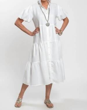 NEW CROWN LINEN phoebe tiered dress in white